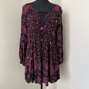 Free People Dark Floral Cottage Mini Long Sleeve Dress